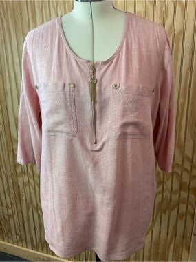 Anne Klein Zip-Front Linen blend Tunic